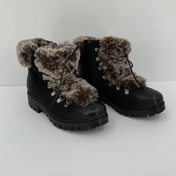 Steve Madden Mammoth faux fur lined hiking winter boots shoe black women 7 - Picture 2 of 5